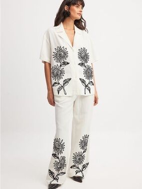 NA-KD Cream Linen-Look Pants with EU 38 Tag